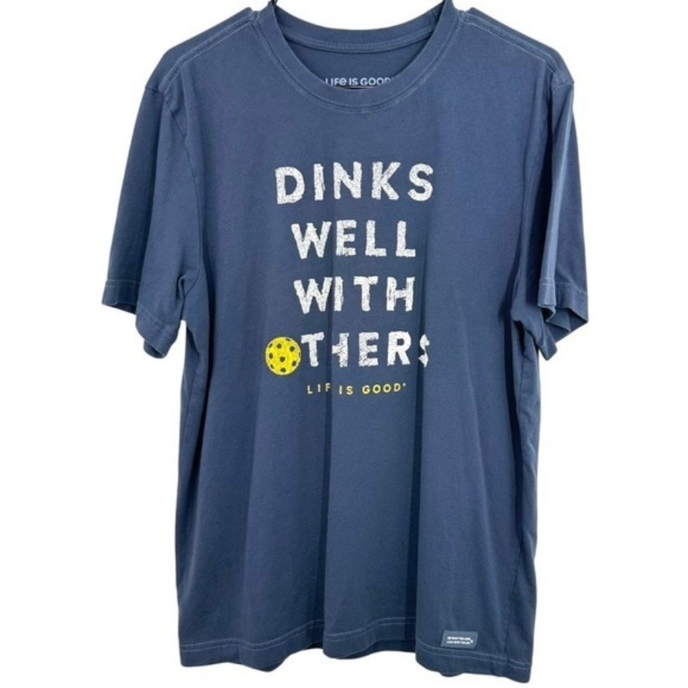 Life is Good Mens Medium Dinks Well With Others Pickleball‎ T-Shirt Navy Blue